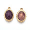 Natural Amethyst Pendants, Oval Charms, with 304 Stainless Steel Settings, Real 14K Gold Plated, 17x11.2x6mm, Hole: 1.2mm