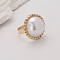 Elegant Zinc Alloy Imitation Pearl Adjustable Ring for Women, Daily Commute Jewelry Accessory, Golden, Half Round, Inner Diameter: 16mm