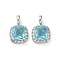 Brass Micro Pave Cubic Zirconia and Glass Pendants, Cadmium Free & Nickel Free & Lead Free, Square, Real Platinum Plated, 11.5x7x5mm, Hole: 2.4x1.8mm
