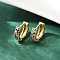 Brass Micro Pave Colorful Cubic Zirconia Hoop Earrings, Cadmium Free & Lead Free, Rack Plating, Long-Lasting Plated, Real 18K Gold Plated, 15x4mm