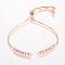 Brass Chain Bracelet Making, Box Chain Bracelets, Slider Bracelets Making, with Cubic Zirconia, Round, Real Rose Gold Plated, 9-1/2 inchx1/8 inch(240x1mm, Hole: 1mm)