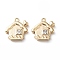 Brass Glass Charms, House, Real 18K Gold Plated, 11x11x2.5mm, Hole: 1mm