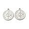 Non-Tarnish 304 Stainless Steel Pendants, Flat Round with Evil Eye Charm, Stainless Steel Color, 19.5x17x2mm, Hole: 1.6mm