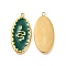 PVD Vacuum Plating 201 Stainless Steel Enamel Pendants, Real 18K Gold Plated, Oval with Snake Pattern Charm, Dark Green, 24.5x11.5x2.5mm, Hole: 1.2mm