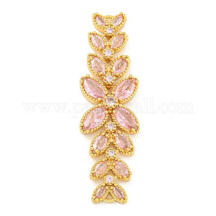 Подвески из латуни с розовым фианитом и звеньями в виде листьев KK-P277-52G-02-1