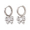 Bowknot Brass Dangle Hoop Earrings, with Clear Cubic Zirconia, Long-Lasting Plated, Lead Free & Cadmium Free, Platinum, 24.5x12mm