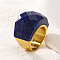 Fashionable 304 Stainless Steel & Natural Lapis Lazuli Finger Rings, Real 18K Gold Plated, US Size 8(18.1mm)