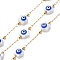 Ion Plating(IP) 304 Stainless Steel Link Chains, with Shell & Enamel & Spool, Soldered, Real 18K Gold Plated, 2x0.7x0.2mm, Flower: 6.5x7x3.5mm, about 32.81 Feet(10m)/Roll