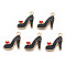 Rack Plating Alloy Enamel Pendants, Cadmium Free & Nickel Free & Lead Free, High-Heeled Shoes with Red Heart, Black, 20.5x14x1.2mm, Hole: 1.8mm