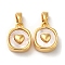 Brass Pave Shell Square Charms, with Snap on Bails, Real 18K Gold Plated, 13x10x5mm, Hole: 5x2.5mm