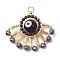 Faceted Synthetic Non-magnetic Hematite & Handmade Lampwork Beaded Pendants, Evil Eye Charms with Jump Rings, Golden, 24x28x8mm, Hole: 2.8mm