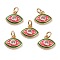 Brass Micro Pave Clear Cubic Zirconia Charms, with Enamel & Jump Rings, Eye, Real 18K Gold Plated, Green, 10x12x3mm, Jump Ring: 5x1mm, 3mm Inner Diameter