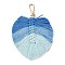 Handmade Braided Macrame Cotton Thread Leaf Pendant Decorations, with Brass Clasp, Cornflower Blue, 13.5cm