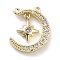 Brass Micro Pave Clear Cubic Zirconia Pendants, Cadmium Free & Nickel Free & Lead Free, Moon & Star Charms, Real 14K Gold Plated, 14x12.5x2mm, Hole: 0.8mm