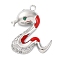 Brass Micro Pave Cubic Zirconia Pendants, Cadmium Free & Nickel Free & Lead Free, Snake Charms, with Enamel, Platinum, 16x13.5x3.5mm, Hole: 1.2mm