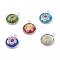Handmade Millefiori Glass Pendants, with 304 Stainless Steel Pendant Cabochon Settings, Flat Round, Stainless Steel Color, Mixed Color, 14x11.5x3mm, Hole: 2mm