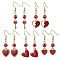 Alloy Enamel Heart Dangle Earrings, 304 Stainless Steel Earring Hooks, Golden, Valentine's Day, FireBrick, 40~45x7~15mm