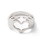 Non-Tarnish 304 Stainless Steel Hand Heart Open Cuff Ring for Women, Stainless Steel Color, Inner Diameter: 17mm