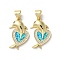 Brass Micro Pave Clear Cubic Zirconia Pendants, Cadmium Free & Lead Free, with Synthetic Opal, Real 18K Gold Plated, Dolphin & Heart, Dolphin, 20.5x13.5x3.3mm, Hole: 5x3.5mm