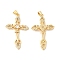 Brass Micro Pave Clear Cubic Zirconia Pendants, Cadmium Free & Lead Free, Cross Charms, Real 16K Gold Plated, 39x24x4mm, Hole: 4x3.5mm