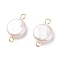 Natural Baroque Pearl Keshi Pearl Connector Charms, Cultured Freshwater Pearl, with 304 Stainless Steel Double Loops, Flat Round, Floral White, Golden, 19.5x11.5x4.5~5.5mm, Hole: 1.8~2mm