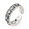 Brass Number Hollow Open Cuff Ring, Gray Glass Square Beaded Ring for Women, Cadmium Free & Nickel Free & Lead Free, Real Platinum Plated, US Size 8(18.1mm)