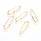 Brass Kilt Pin Brooch Findings, Long-Lasting Plated, with Shell Pearl Beads, White, Real 18K Gold Plated, 23x7.5x2.5mm, Hole: 1.4mm