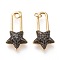 Brass Micro Pave Cubic Zirconia Pendants, with Jump Rings, Long-Lasting Plated, Real 18K Gold Plated & Gunmetal, Star, Black, 24.5x12.5x4.5mm, Hole: 3mm