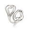 Brass Open Cuff Rings, Cadmium Free & Lead Free, Hollow Heart, Platinum, Inner Diameter: 17mm