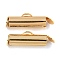 Brass Slide On End Clasp Tubes, Slider End Caps, Cadmium Free & Nickel Free & Lead Free, with Pendant Bails, Real 18K Gold Plated, 5.5x15x4mm, Hole: 1.2mm, Inner Diameter: 3mm
