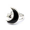 Moon & Star Natural Obsidian Adjustable Rings, Brass Jewely for Women, Inner Diameter: Adjustable