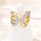Brass Micro Pave Cubic Zirconia Adjustable Open Cuff Rings, Cadmium Free & Lead Free, Real 18K Gold Plated, 17.5mm, Inner Diameter: Adjustable