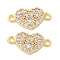 Brass Micro Pave Cubic Zirconia Connector Charms, Cadmium Free & Nickel Free & Lead Free, Heart, Real 18K Gold Plated, 7x13.5x2mm, Hole: 1mm
