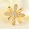 Brass Micro Pave Cubic Zirconia Adjustable Open Cuff Rings for Women, Flower, Cadmium Free & Nickel Free & Lead Free, Real 18K Gold Plated, 26x27.5mm, Inner Diameter: Adjustable