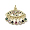 Brass Micro Pave Cubic Zirconia Pendants, with Glass, Cadmium Free & Nickel Free & Lead Free, with Jump Ring, Real 18K Gold Plated, Eye, Colorful, 18.5x20.5x1.8mm, Hole: 3.1mm