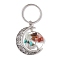 Gemstone Keychain, with 304 Stainless Steel Keychain Clasp and Tibetan Style Alloy  2-Loop Link Pendants, Moon & Tree of Life, Antique Silver & Stainless Steel Color, 6.65cm