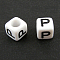 Letter Acrylic European Beads, Horizontal Hole, Cube, Letter.P, 10x10x10mm, Hole: 3.5~4mm, about 59pcs/50g