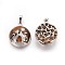 Natural Tiger Eye Pendants, with Brass Findings, Flat Round with Fox & Star, Platinum, 28x23.5x10mm, Hole: 7~8x4.5~5mm