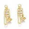 Brass Micro Pave Clear Cubic Zirconia Pendants, Long-Lasting Plated, With Jump Rings, Musical Instrument, Real 18K Gold Plated, 22.5x9x6mm, Hole: 2mm, Jump Ring: 4x0.5