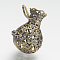Brass Cage Pendants, For Chime Ball Pendant Necklaces Making, Money Bags, Antique Bronze, 32.5x25x22mm, Hole: 5x8mm, inner size: 20x23mm