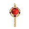 Brass Micro Pave Cubic Zirconia Pendants, with Glass and Jump Ring, Lollipop Charms, Rack Plating, Lasting Plated, Cadmium Free & Lead Free, Real 18K Gold Plated, Crimson, 31.5x15x6.5mm, Hole: 3mm