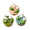 Alloy Enamel Pendants, with ABS Imitation Pearl, Flat Round with Flower Charm, Rack Plating, Long-Lasting Plated, Lead Free & Cadmium Free & Nickel Free, Golden, Mixed Color, 24x21x5.5mm, Hole: 1.8mm