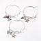 Adjustable Iron Charm Bangles, with Gemstone Round Beads and Alloy Pendants, Starfish/Sea Stars & Whelk, 67mm