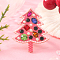 Unique Christmas Tree Alloy Rhinestone Cuff Rings, Enamel Finger Rings for Women, Pink, Inner Diameter: 17mm