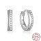 S925 Sterling Silver Circle Hoop Earrings, with Rhinestone, Silver, 11x2mm;