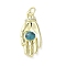Brass Micro Pave Cubic Zirconia Pendants, with Enamel, Cadmium Free & Nickel Free & Lead Free, with Jump Ring, Real 18K Gold Plated, Palm, Turquoise, 26.5x11x4.5mm, Hole: 3.8mm