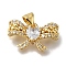 Rack Plating Brass Micro Pave Cubic Zirconia Pendants, Long-Lasting Plated, Cadmium Free & Lead Free, Real 18K Gold Plated, Bowknot, Clear, 10x18.5x5mm, Hole: 4x3mm