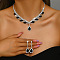 Teardrop Alloy Rhinestone Pendant Necklaces & Stud Dangle Earrings Sets, Silver, Jet, 290mm