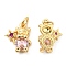 Brass with Cubic Zirconia Pendants, Long-Lasting Plated, Lead Free & Cadmium Free, Bear Charm, Real 18K Gold Plated, 14.5x11.5x5.5mm