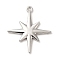 Rack Plating Alloy Pendants, Cadmium Free & Lead Free, Star Charms, Platinum, 24x21.5x2mm, Hole: 1.4mm